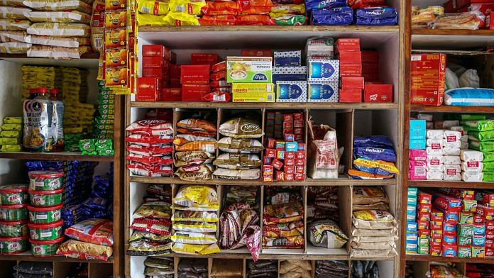 Amazon and Walmart Learning to Live With Indian Kirana Stores, Not Kill Them Products stacked on shelves at a kirana store in Bengaluru | Photo: Dhiraj Singh | Bloomberg