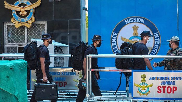 Special security force personnel arrive at the Jammu Air Force Station after two low-intensity explosions were reported in the early hours of 27 June 2021 | PTI