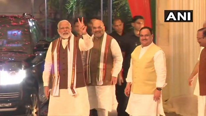 Prime Minister Narendra Modi with Home Minister Amit Shah and BJP president JP Nadda on 11 June 2021 | Twitter/@ANI