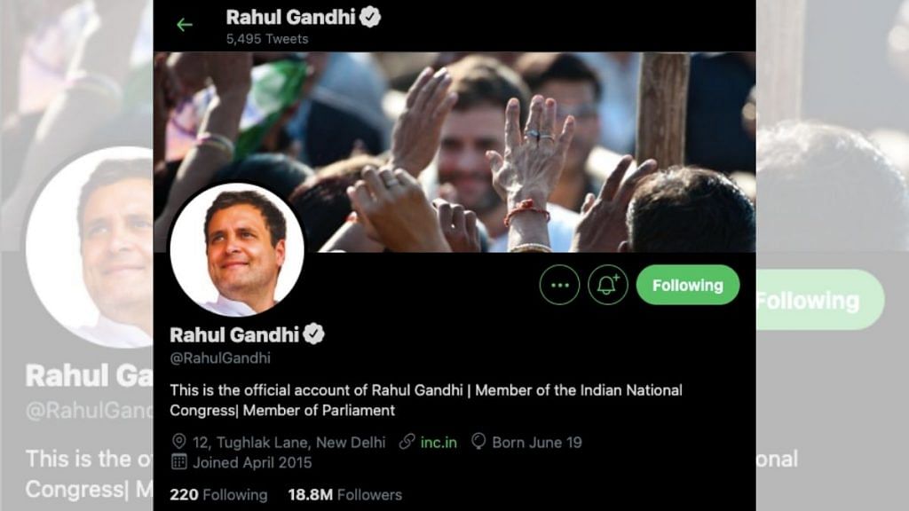Screenshot of Rahul Gandhi's Twitter account