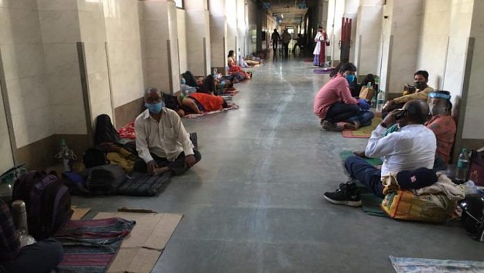 The corridor of the Covid-19 Ward 2 at the government-run Swaroop Rani Nehru Hospital, UP's Prayagraj largest district hospital | Photo: Moushumi Das Gupta | ThePrint