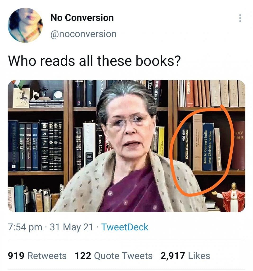 Viral photo of Sonia Gandhi with Christian conversion book in ...