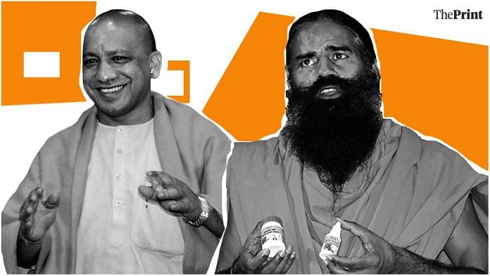 Uttar Pradesh CM Yogi Adityanath (left) and Baba Ramdev | ThePrint