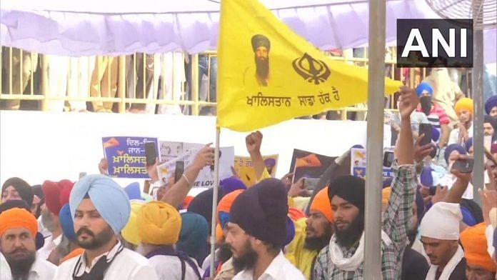 File photo of posters of Jarnail Bhindranwale and pro-Khalistani banners at Golden Temple on 37th anniversary of Operation Blue Star | ANI