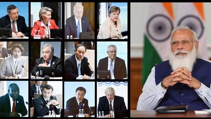 PM Modi virtually addressing the G7 Summit | Twitter @MEAIndia