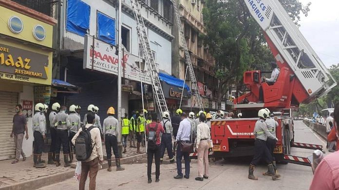 A fire brigade team at the site of Mumbai building's ceiling collapse on 25 June 2021 | Photo: ANI