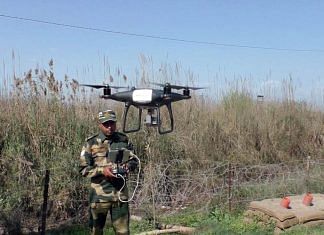 A BSF trooper operates a drone near Chenab river, Akhnoor, in Jammu, in this February 2021 image | Representational photo | ANI