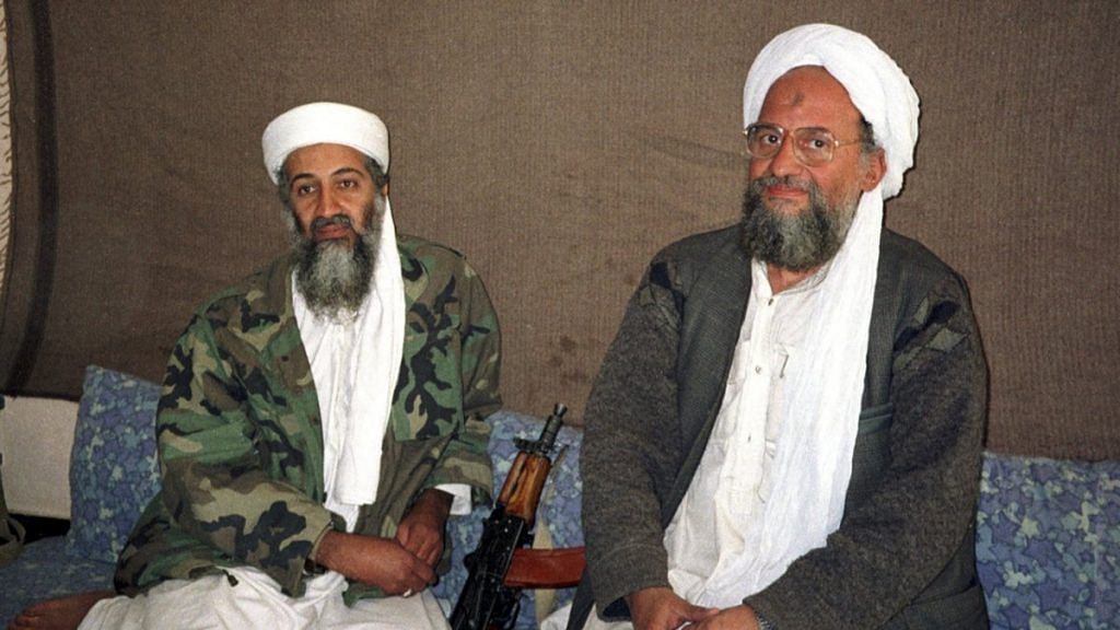 Osama bin Laden sits with Aiman al-Zawahiri (file photo) | Commons