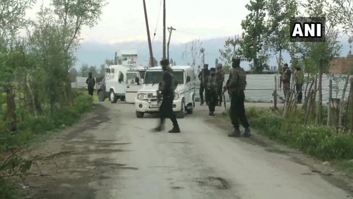 Security forces carrying out an operation in the Sopore area of Baramulla district in Jammu and Kashmir, on 21 June 2021 | Twitter/@ANI