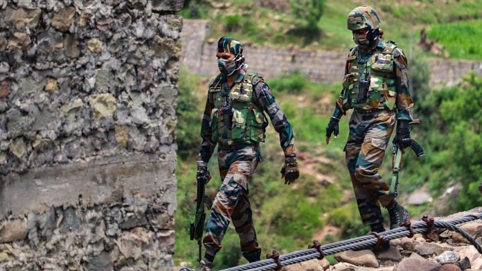 Indian Army jawans patrol near Line of Control (LoC) in Poonch, on 28 June 2021 | Representational image | PTI