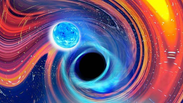 An artist's impression of the black hole neutron star merger | Carl Knox, OzGrav/Swinburne | eurekalert.org