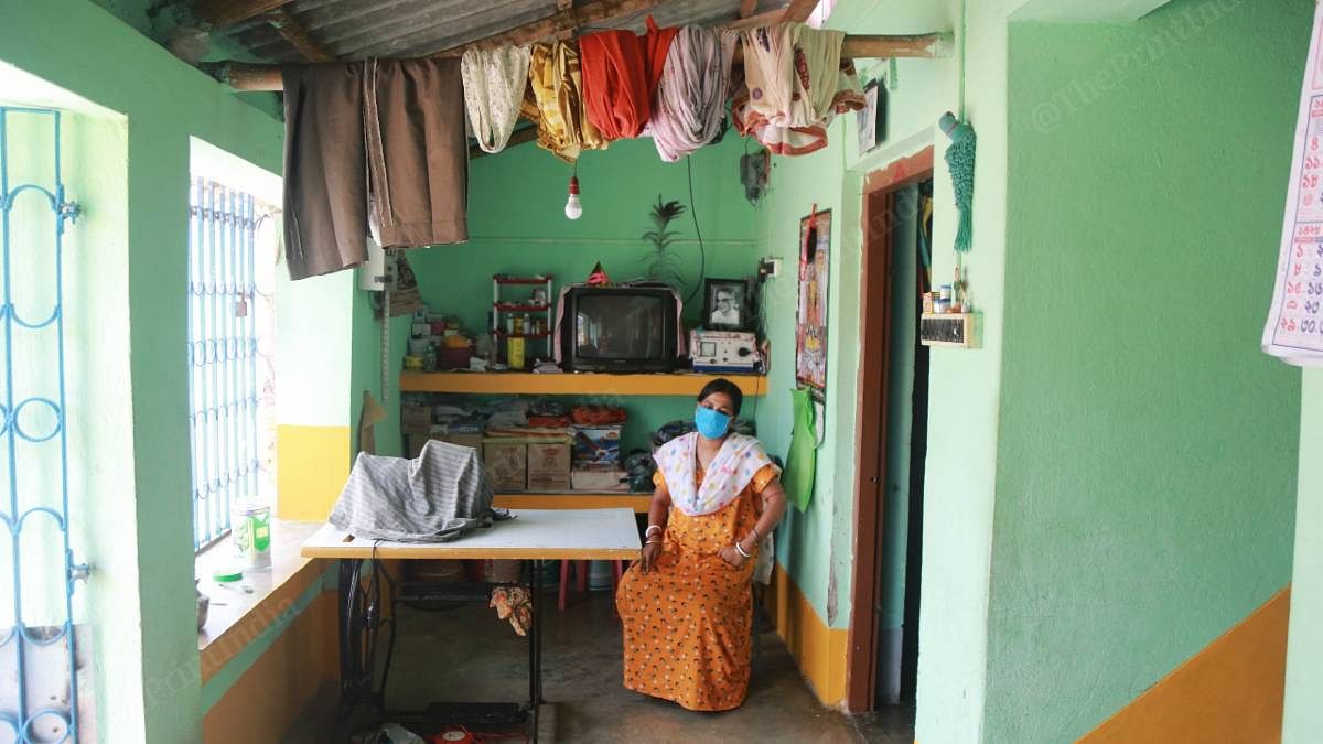 Sabita Mondal, a kantha stitch artist at home. Her machine has been lying unused for months | Manisha Mondal | ThePrint