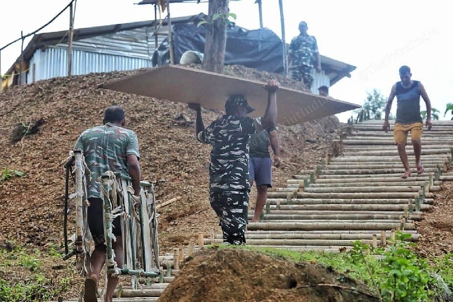 CRPF making a temporary post at their camp in the Lailapur post | Photo: Praveen Jain | ThePrint