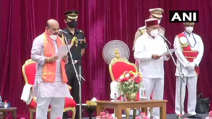 Basavaraj Bommai takes oath as the new Chief Minister of Karnataka on 28 July, 2021 | Twitter/ANI