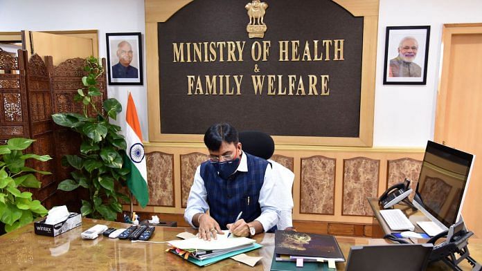 Mansukh Mandaviya taking charge as the Union Minister for Health and Family Welfare, in New Delhi on 8 July | PIB