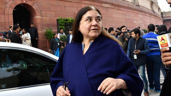 BJP Lok Sabha MP Maneka Gandhi leaves after attending the winter session of Parliament in New Delhi in December 2019 | ANI