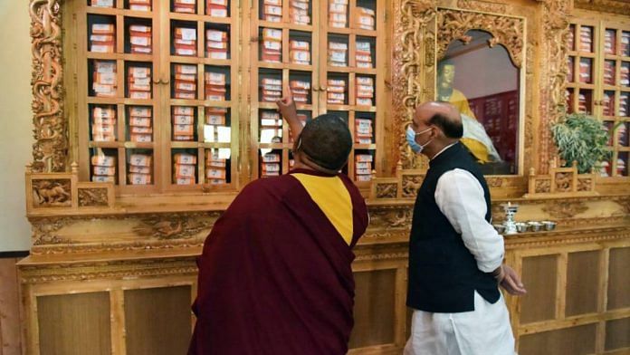 Representational image | Defence Minister Rajnath Singh inspects the library at Thiksay Monastery after inaugurating it, in Leh, Ladakh in June 2021 | ANI