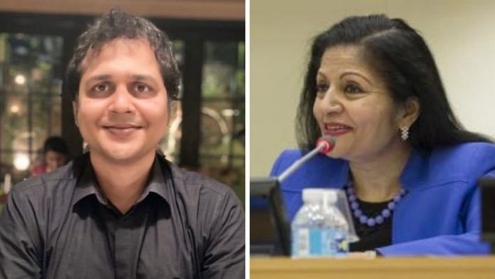 (L-R) Activist Saket Gokhale and former diplomat Lakshmi Puri | Twitter and UN