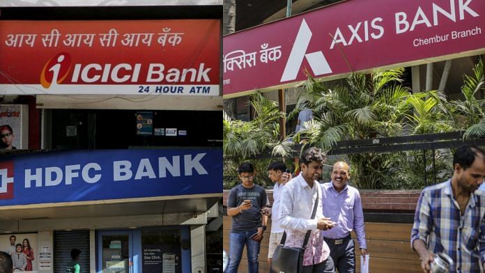 File image of private banks HDFC, Axis Bank, ICICI Bank logos | Bloomberg/Commons