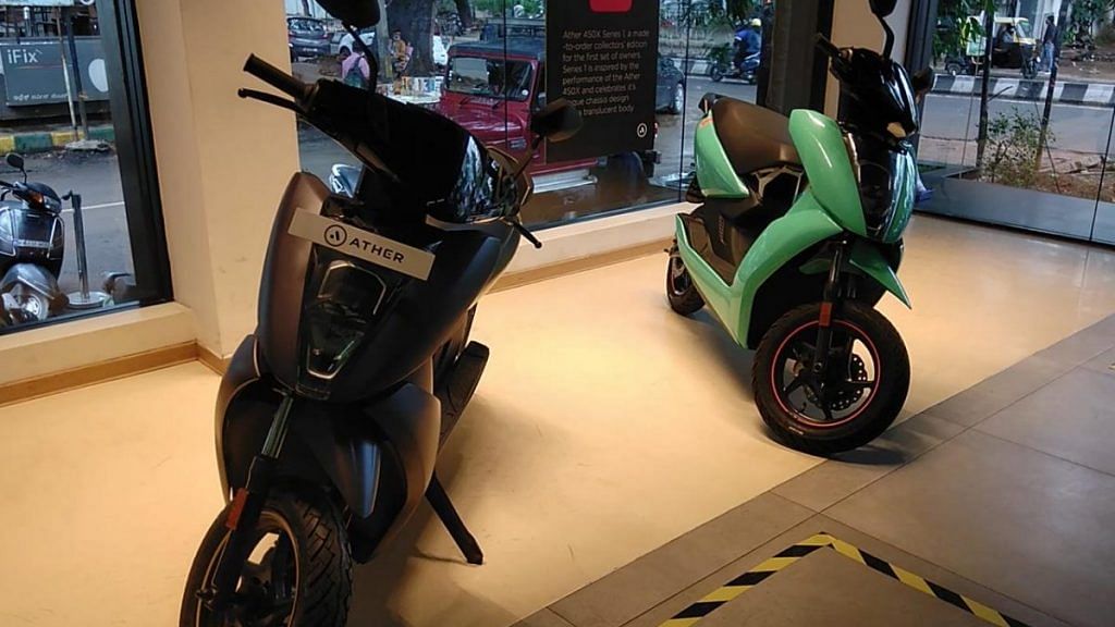 Ather Energy’s electric scooters at its experience centre in Bengaluru’s Indiranagar | Representational Image| Photo: Angana Chakrabarti/ThePrint