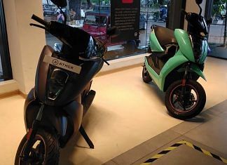 Ather Energy’s electric scooters at its experience centre in Bengaluru’s Indiranagar | Photo: Angana Chakrabarti/ThePrint