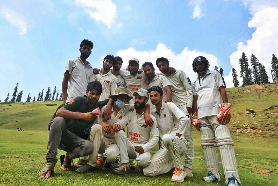 Group Photos of Team B Who's Caption is in the middle Hilal - Ah - Bhat Yongester Eleven (XI ) Chimmer District Kulgam before the match | Photo: Praveen Jain | ThePrint
