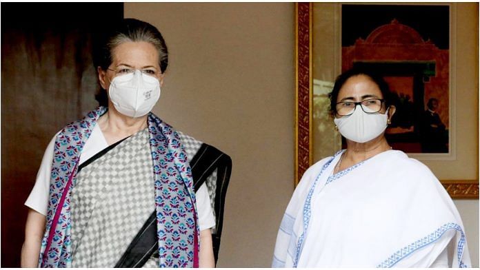 Congress President Sonia Gandhi (left) with West Bengal Chief Minister Mamata Banerjee Wednesday | Twitter: @INCIndia