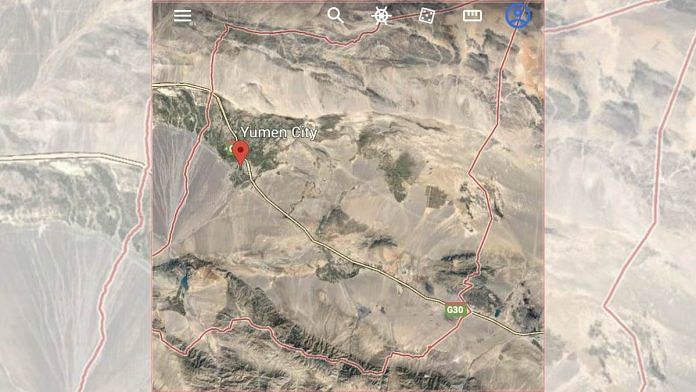 A Google Earth image grab of Yumen city in Gansu province on the China map | Photo: Google Earth