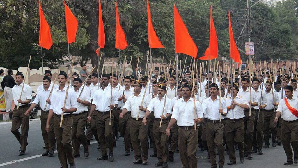 Representational Image | RSS members march with the saffron flag | Wikimedia Commons