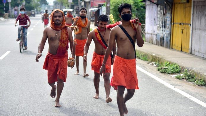 Kawariya carrying holy water during Kanwar Yatra in J&K Nagaon, on 13 July 2020 | Representational image | ANI Photo