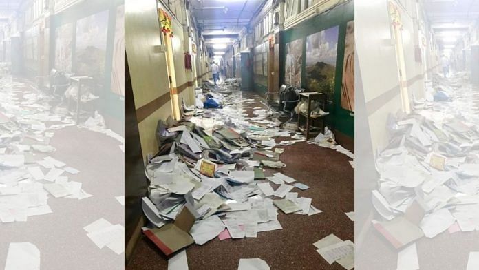 A 2018 image of a Mantralaya corridor littered with discarded files and papers, after the then government had directed departments to clean the offices | Manasi Phadke | ThePrint
