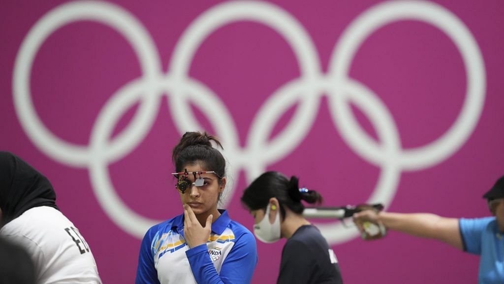 Shooter Manu Bhaker during the 10m Air Pistol Women's Qualification at the Summer Olympics 2020, in Tokyo, on 25 July 2021