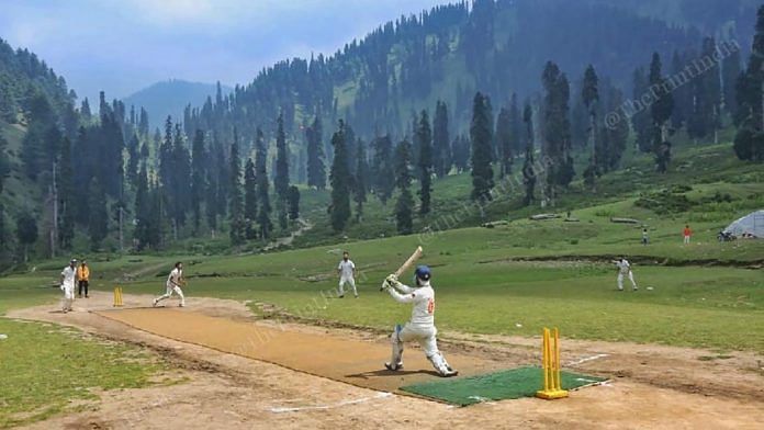 Cricket team playing match at the Homepabthri kulgam district | Photo: Praveen Jain | ThePrint