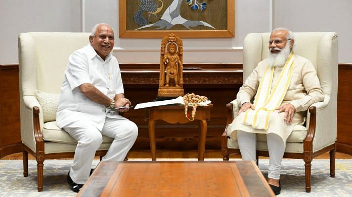 Karnataka chief minister BS Yediyurappa with PM Narendra Modi in New Delhi, on 16 July 2021 | Twitter/@ANI