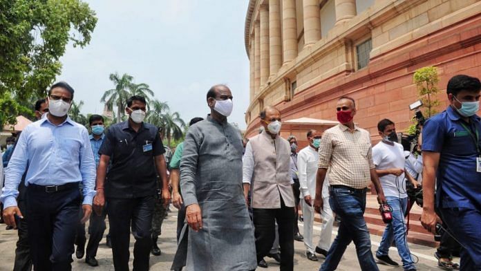 Lok Sabha Speaker Om Birla inspects arrangement before the Monsoon Session of parliament starts in New Delhi Monday, on 12 July 2021 | Suraj Singh Bisht | ThePrint