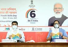 Union Minister for Skill Development and Entrepreneurship Dharmendra Pradhan and Minister of State Rajeev Chandrasekhar at the World Youth Skills Day. | Photo: Twitter/@drpradhanbjp
