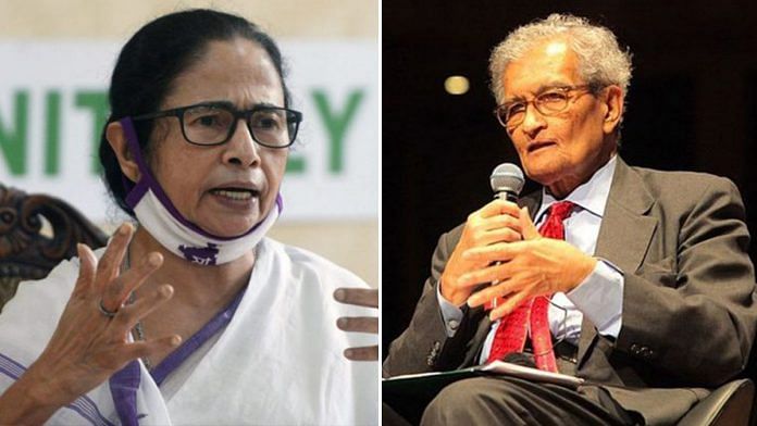 File photos of Mamata Banerjee and Amartya Sen | ANI & Commons
