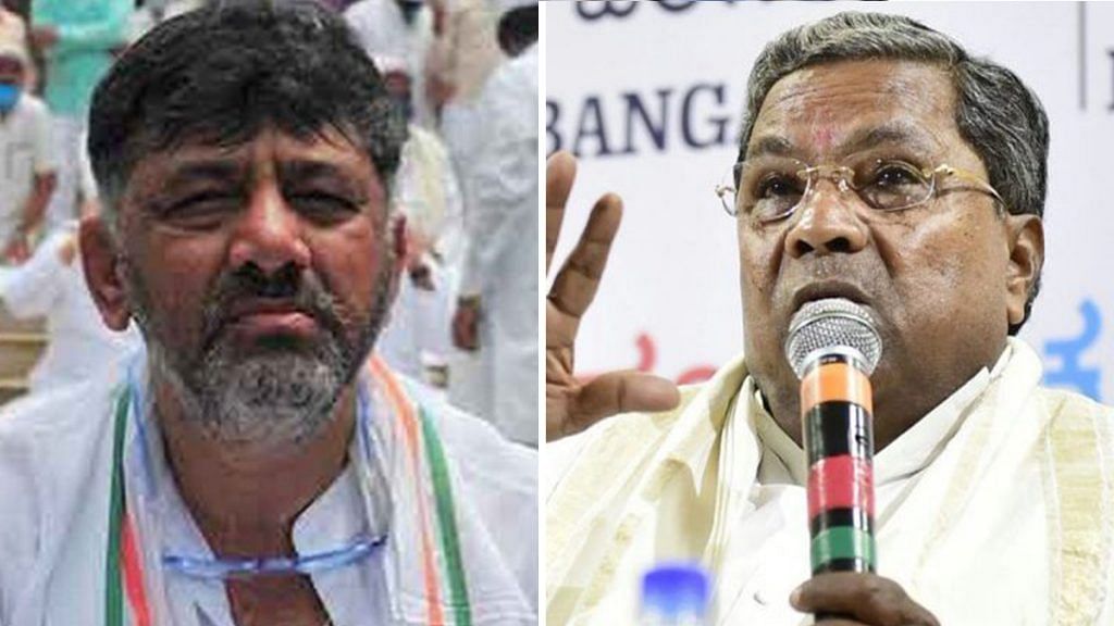 File photos of Karnataka Congress leaders D.K. Shivakumar and Siddaramaiah | ANI/Twitter