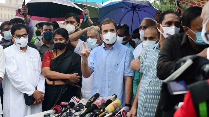 Congress leader Rahul Gandhi with leaders of Opposition parties addresses media on the issue of the Pegasus Project in New Delhi Wednesday, on 28 July 2021 | PTI