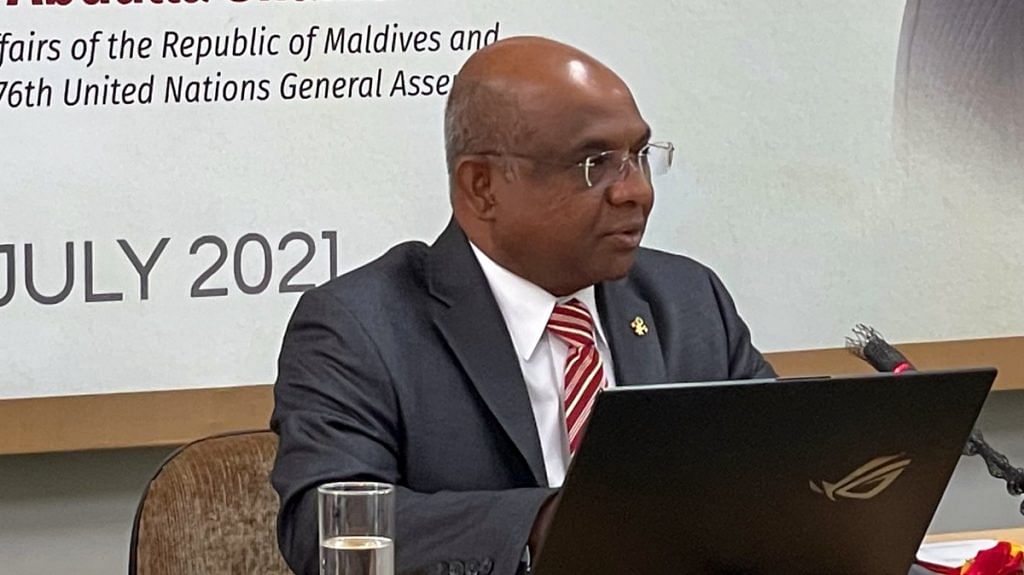 Foreign Minister of Maldives and UNGA president-elect Abdulla Shahid in New Delhi, on 23 July 2021 | Twitter/@abdulla_shahid