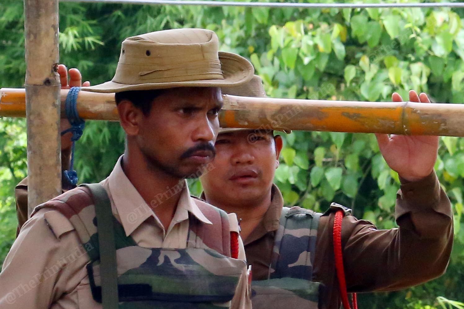 Mizoram police personals keeps an eye on Assam post | Photo: Praveen Jain | ThePrint