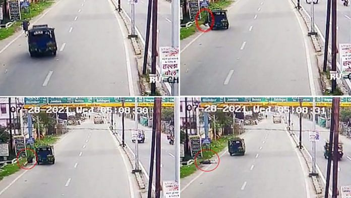 A composite of screenshots from CCTV footage showing the suspected accident that killed judge Uttam Anand in Dhanbad last week | Via ANI