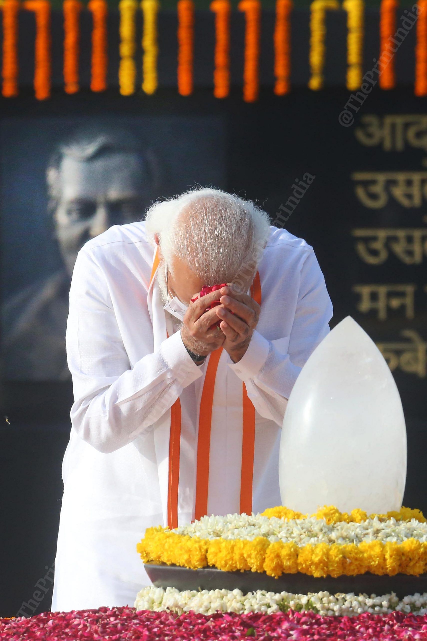 Prime Minister Narendra Modi pays tribute to former PM Atal Bihari Vajpayee on his death anniversary, at Sadaiv Atal in New Delhi | Photo: Praveen Jain | ThePrint