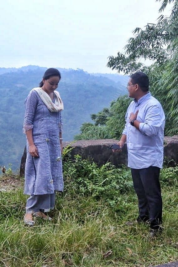 Chief Minister of Meghalaya Conrad Sangma with his wife Mehtab Agitok Sangma standing in front of the Tura Hill's | Photo: Praveen Jain | ThePrint