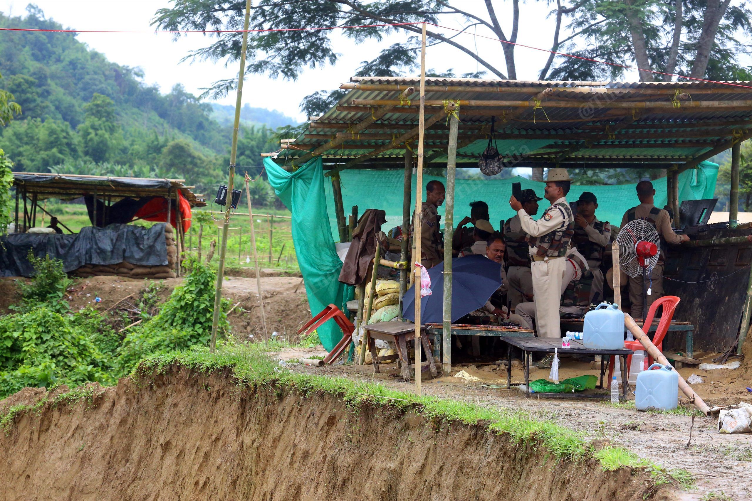 The Mizoram Police post (left) and the Assam border post at Kulichera are separated by just a nullah | Photo: Praveen Jain | ThePrint