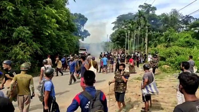 File photo of clashes breaking out at the Assam-Mizoram border on 26 July, 2021 | ANI