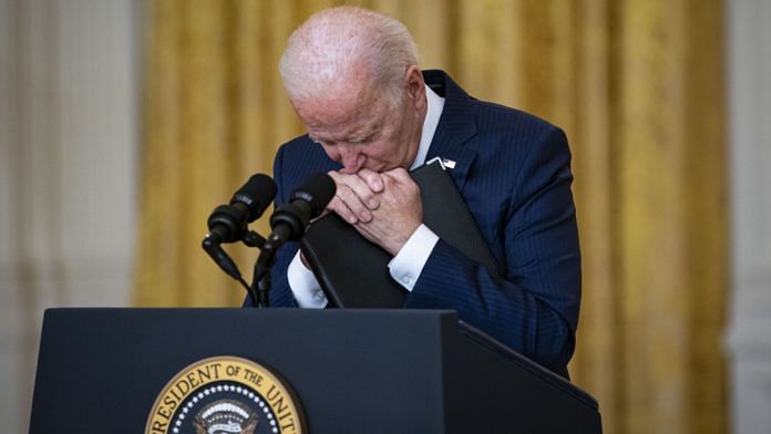 US President Joe Biden pauses while speaking in the East Room of the White House in Washington on 26 August 2021| Bloomberg