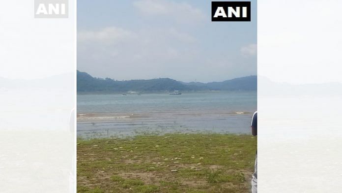 The crash site in Ranjit Sagar Dam where an Indian Army helicopter crashed on 3 August, 2021| Twitter /@ANI