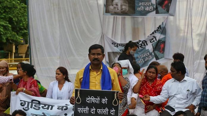 People protest against the gangrape and murder of a 9-year-old Dalit girl who was 'forcibly cremated' by the accused, in Delhi on 3 August 2021 | Suraj Singh Bisht | ThePrint