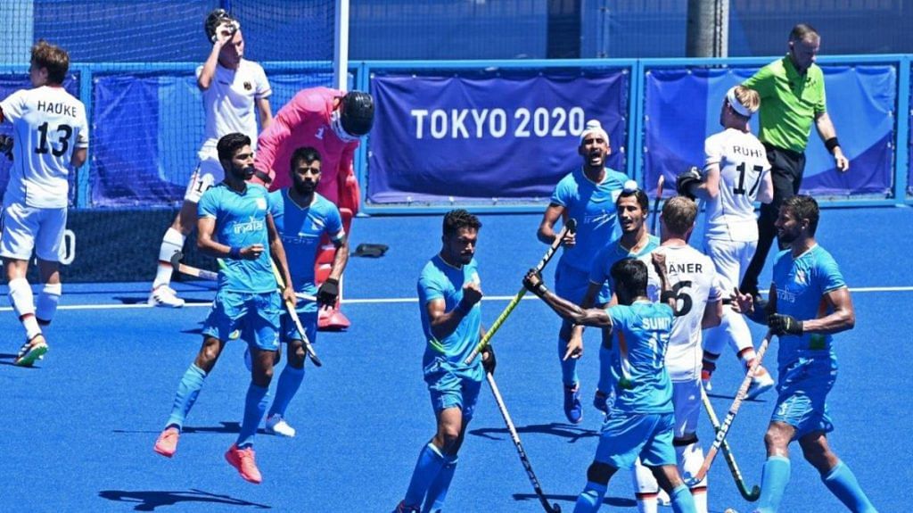 Indian players celebrate after their win against Germany during the men's field hockey bronze medal match, at the 2020 Summer Olympics, in Tokyo, on 5 August 2021 | Twitter/@AmitShah
